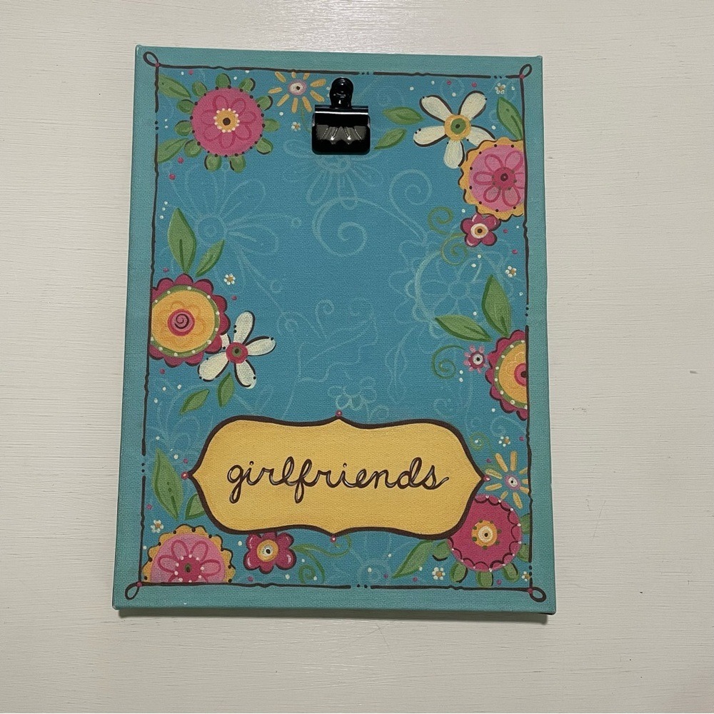 Girlfriends Floral Canvas Photo Clip Board Teal Blue 9x12 Wall Art Home Decor